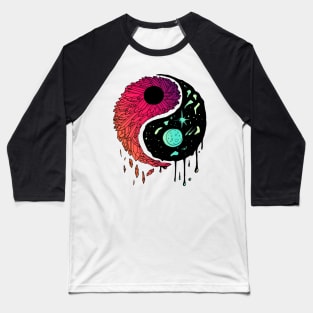 Blue Red Blend Yin Yang Crystals and The Night Sky Baseball T-Shirt